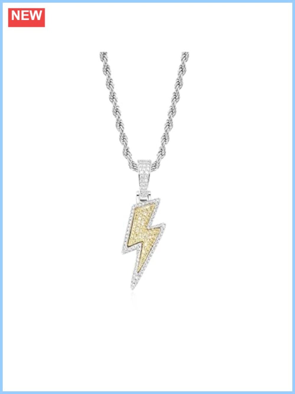18k Gold Plated Iced Out Cubic Zirconia Lightning Bolt Pendant Necklace